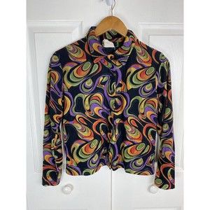 Vintage Cement M Y2K Abstract Top Button Up Shirt Blouse Slinky Knit Art to Wear